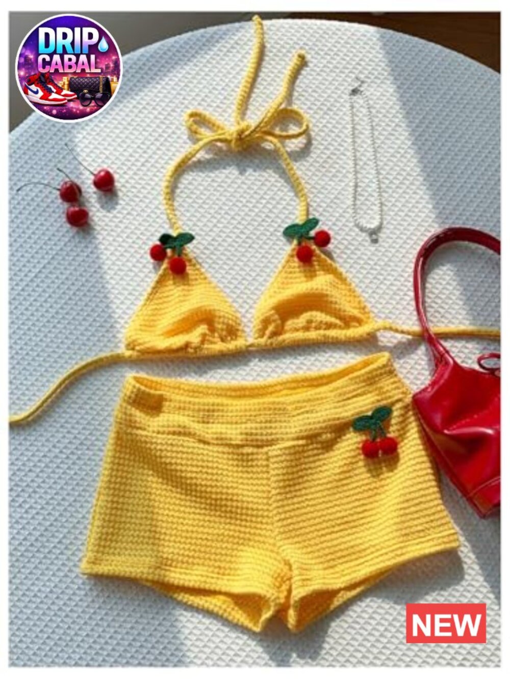 Women's 2 Piece Crochet Halter Top & Shorts Cover Up Set - Picture 5 of 5